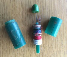 Vintage Miniature Sewing Kit, Green Tube Shape, C. 1930s/1940s, Cellulose?