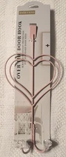 PINK METAL HEART & ACRYLIC CRYSTALS 2 HOOKS OVER THE DOOR COAT-TOWEL RACK NWT