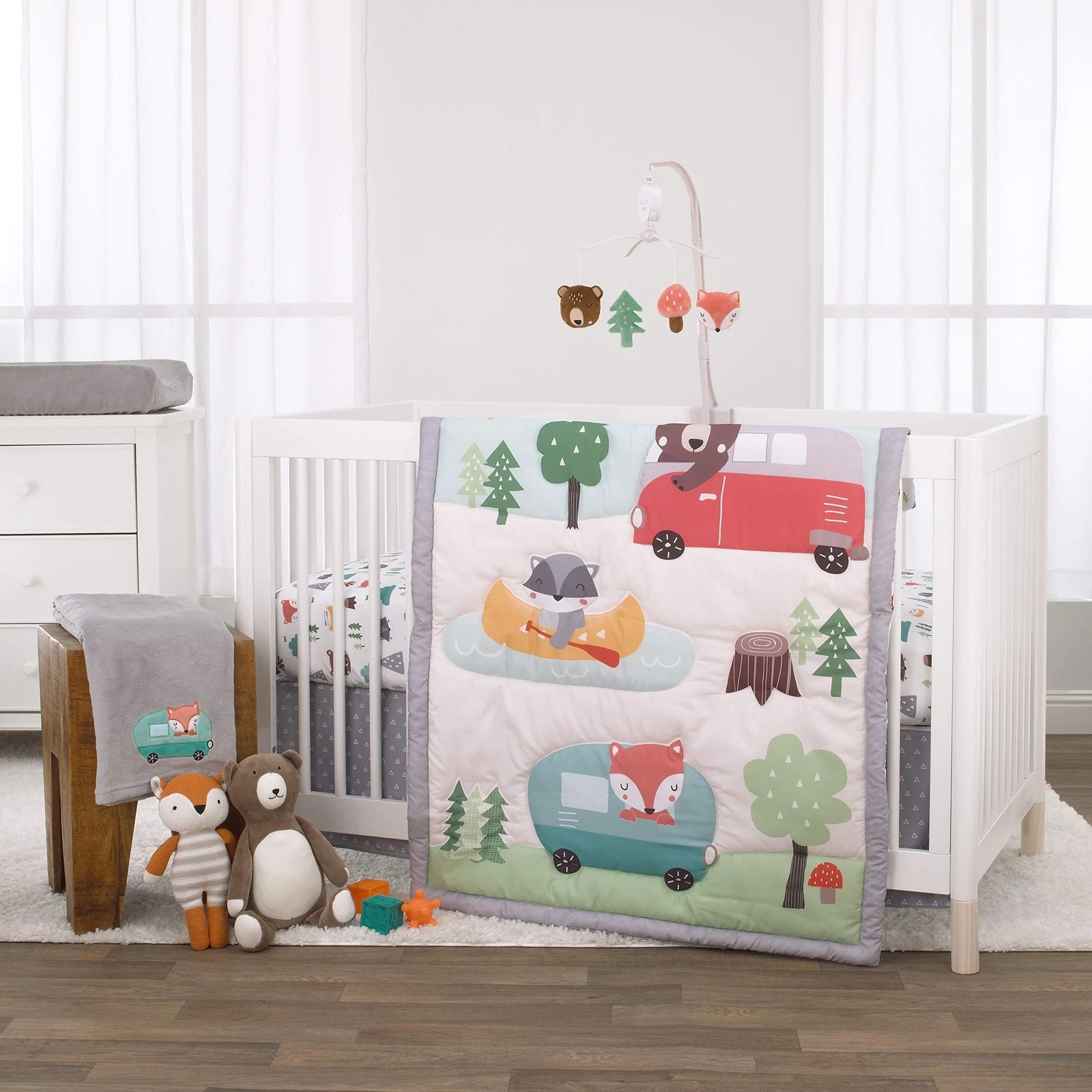 NoJo Little Love Retro Happy Camper Green, Aqua and Grey 3 Piece Nursery Crib...
