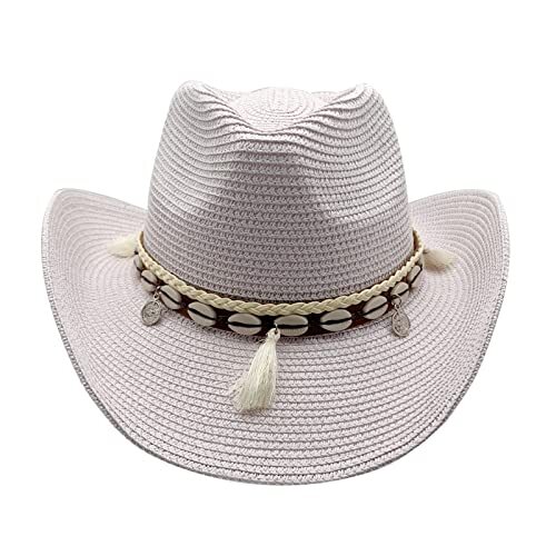 Western Straw Cowboy Hat - Wide Brim Sun Hat For Women & Men With Belt Buckle Design