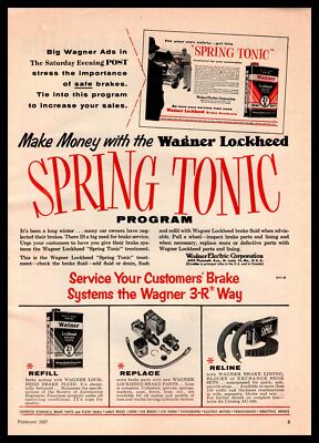 1957 Wagner Lockheed Brake Fluid Shoes Liners Spring Tonic Dealer Promo ...