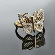 0.67CT Round Cut GH SI Natural Diamond Butterfly Women's Ring 14k Yellow Gold