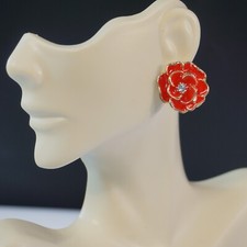 Red Rose Enamel Flower Stud Earrings