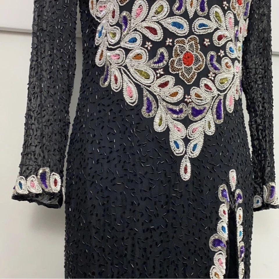 Vestido Baluchi Creation 100 % seda lentejuelas cuentas años 80 vintage arte para usar cóctel Foto 4 de 4