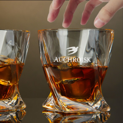 Custom Engraved Auchroisk Whiskey Glass   10 oz Twisted Rocks Glass
