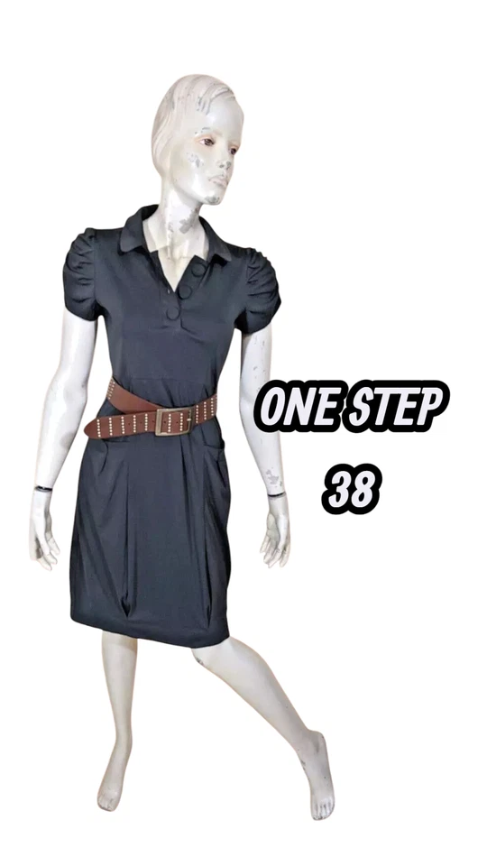 One Step Taille 38 Superbe robe manches courtes grise en polyester - Photo 1/4