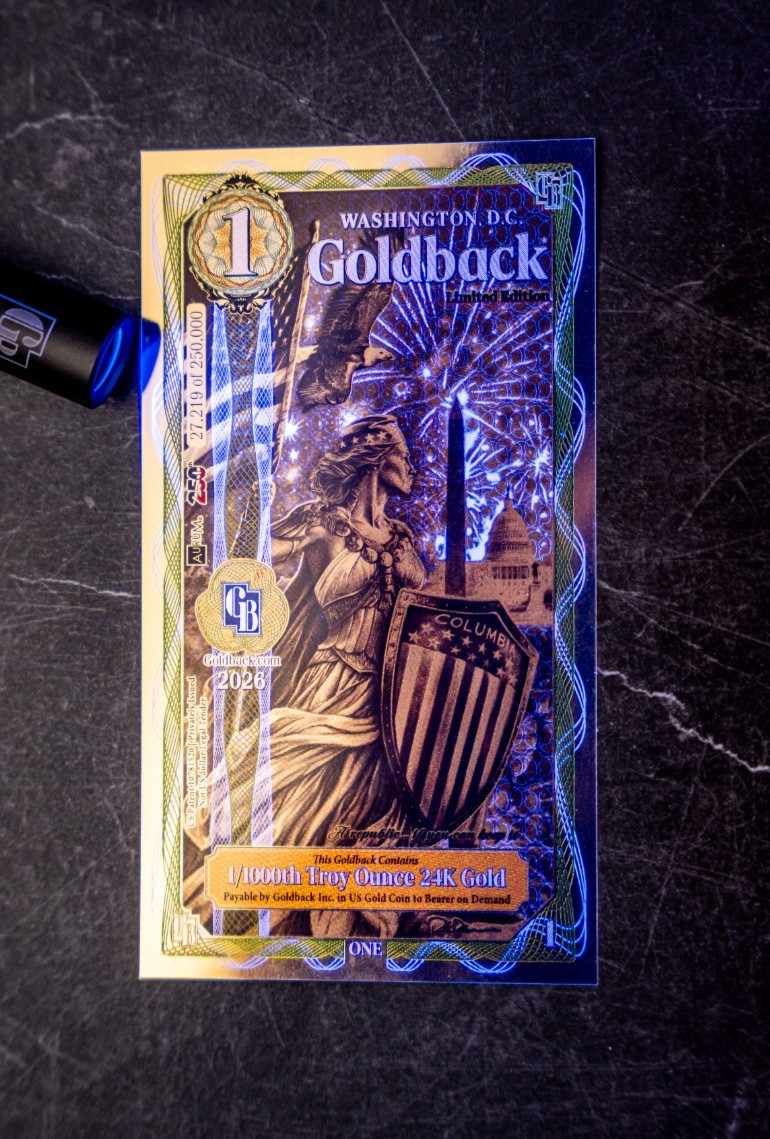 5X 1 WASHINGTON DC Goldback Aurum Gold Foil Note 1/1000 oz 24kt .999 Fine GOLD