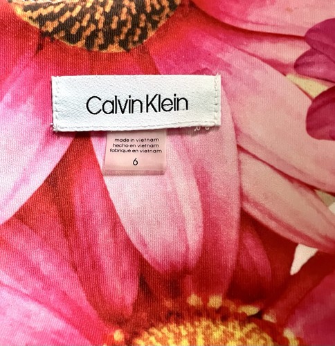PINK Gerber Daisy Calvin Klein EASTER Floral Midi Scuba Fit & Flare Dress Sz 6 - Picture 5 of 5