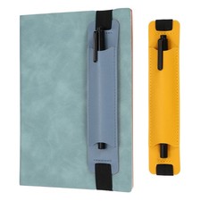 Elastic Band Pen Holder, PU Leather Pen Sleeve with Elastic Band, Yellow/Blue