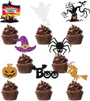 Dazzjoy 16 StüCk Glitzer Tortendeko Halloween Cupcake Topper, KüRbis Geist Hallo