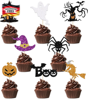 Dazzjoy 16 StüCk Glitzer Tortendeko Halloween Cupcake Topper, KüRbis Geist Hallo