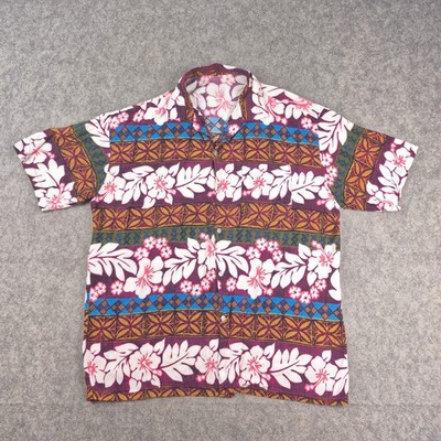 Vintage 60s 70s Rayon Aloha HawaiianShirt Mens XL 24x31 Floral Loop Collar