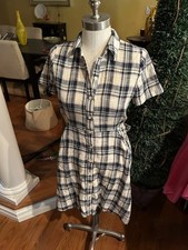 Anthropologie Tylho Plaid Shirtdress Sz S Preppy Light Academia s/slv