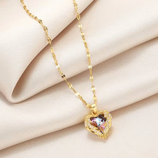 Elegant Golden-Tone Stainless Steel Heart Pendant Necklace Women