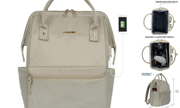 17 Inch Laptop Backpack Stylish Water Repellent Light Khaki Design-image