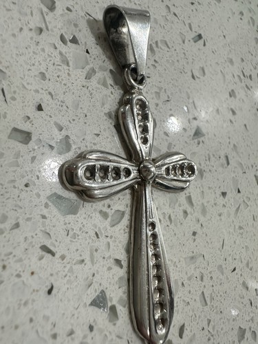 925 Sterling Silver Vintage Mexico Christian Cross Charm Pendant - Picture 2 of 6