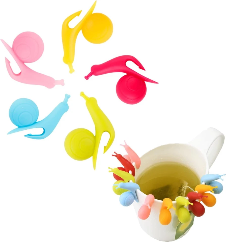 Paquete de 7 bolsas de té con soporte de cuerda de silicona para caracoles color para bebidas  Foto 3 de 4