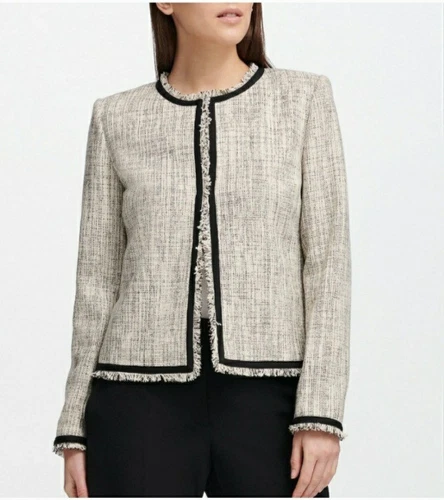 Donna Karan New York Black White Tweed Jacket Size 10