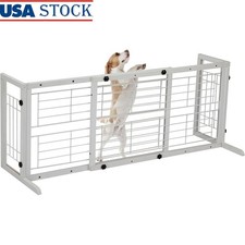 Freestanding Wooden Dog Gate Adjustable Pet Barrier Indoor Doorways Easy Access