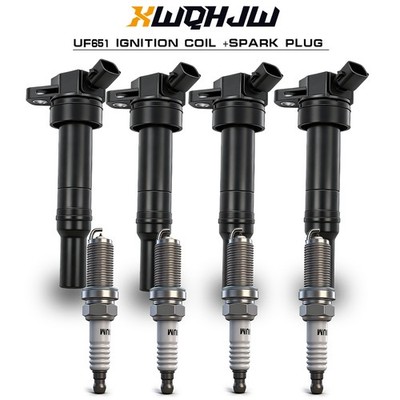 4x  Ignition Coil & 4 Spark Plug For 2001-17 Elantra Kia Soul UF651