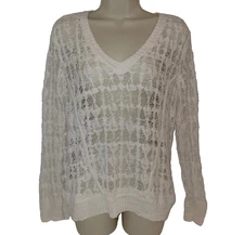Rag & Bone XS Mesh Open Knit Sweater Vicky White V-Neck Distressed City Pullover