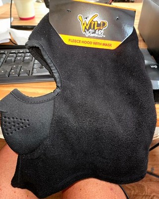 Wild Wear Fleece Hood With Face Mask Neck Warmer (Black)- New