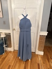 Mori Lee Bridesmaid dress Elegant Slate Blue Maxi Dress Size Large