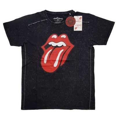The Rolling Stones 'Classic Tongue' (Black) Snow Wash T-Shirt