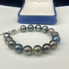 9-11 mm  natural baroque Tahitian black pearl bracelet  925 sterling silver