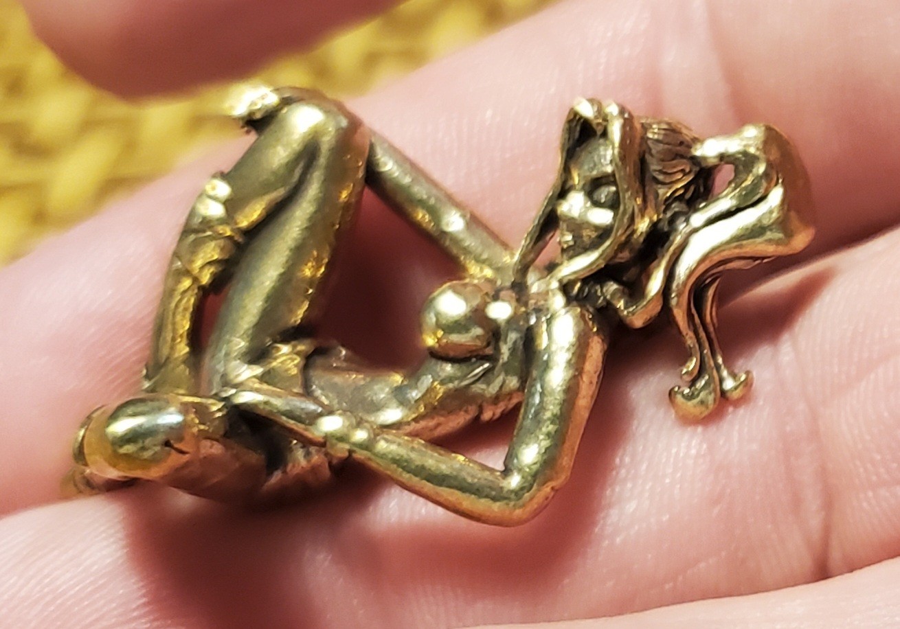 SHADOWBOX MINIATURE-BRASS SLUTTY WOMAN IN A "COME GET ME" POSE FIGURINE