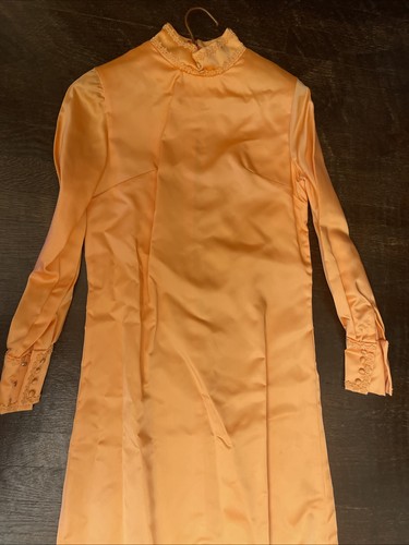 Vtg 60s Orange Satin Maxi Dress Goddess Formal Prom sz 6 - Picture 3 of 16
