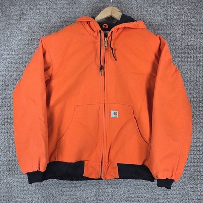 Carhartt J140 BLZ Blaze Men XL Orange Quilt Lined Hooded Jacket Active Work Coat