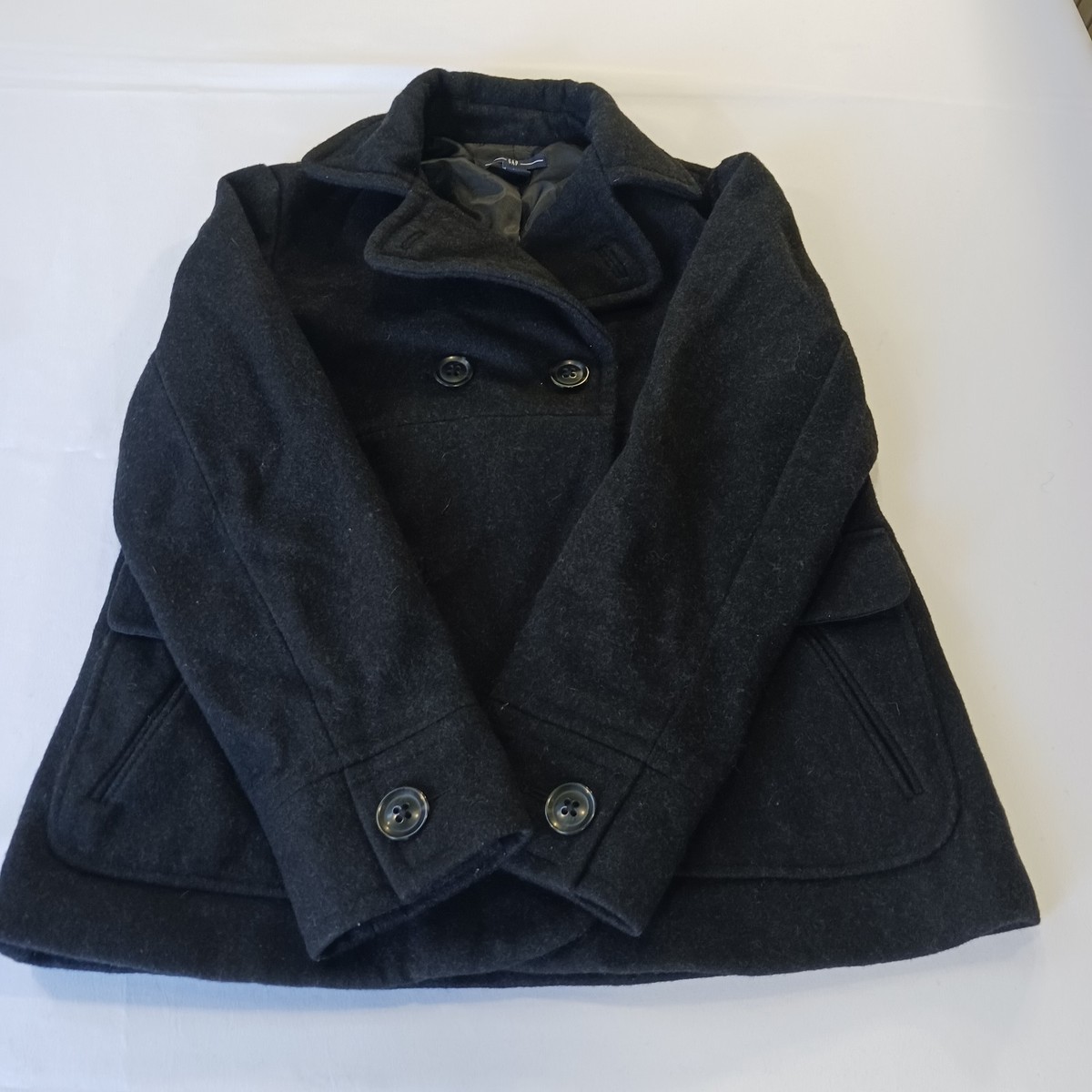 Gap RN#54023 Women's Black Wool Blend Buttons Coat Jacket Pockets