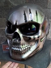 FREE  SHIPPING SILVER CHROME TONE SKULL  HELMET FOR BIKER DOT APPROVED
