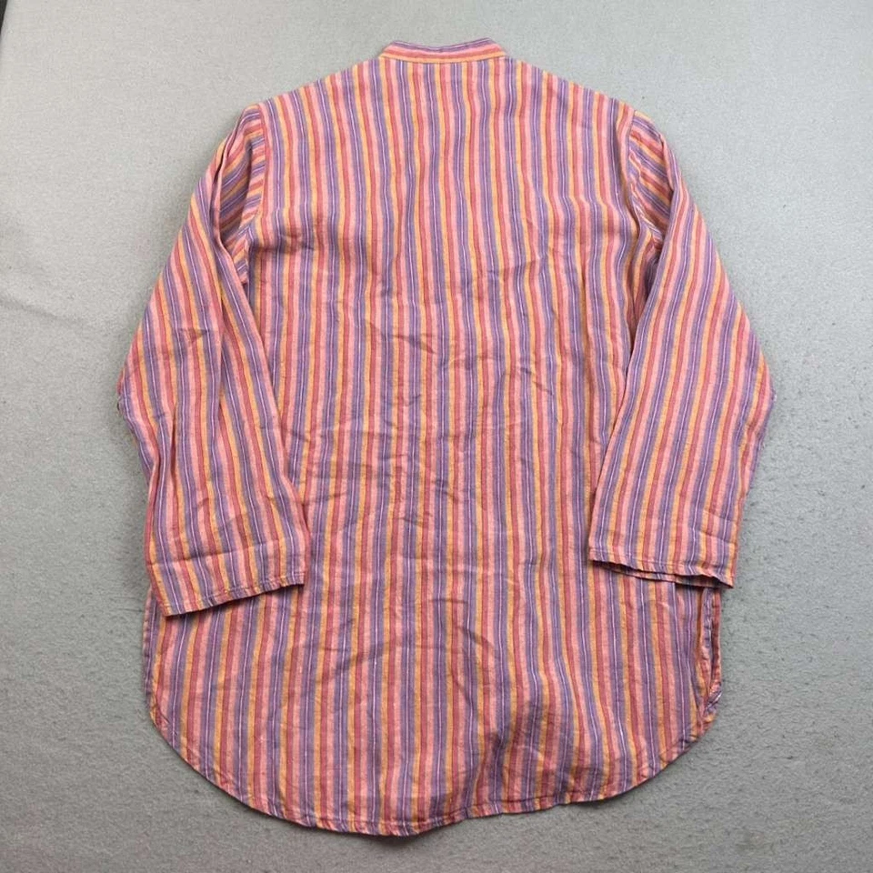 Camisa de lino para mujer P multicolor a rayas lino abotonada manga larga top Foto 3 de 4