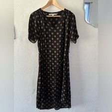 Ulla Johnson Silk Wrap Dress Black Tan Polka Dot Excellent Condition