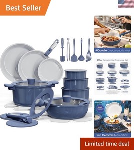 Ceramic Cookware Set Nonstick Pots Pans Teflon Detachable Handles Kitchen