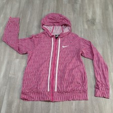 Nike Girl Size XL Pink White Hooded Zip Up Lightweight Top