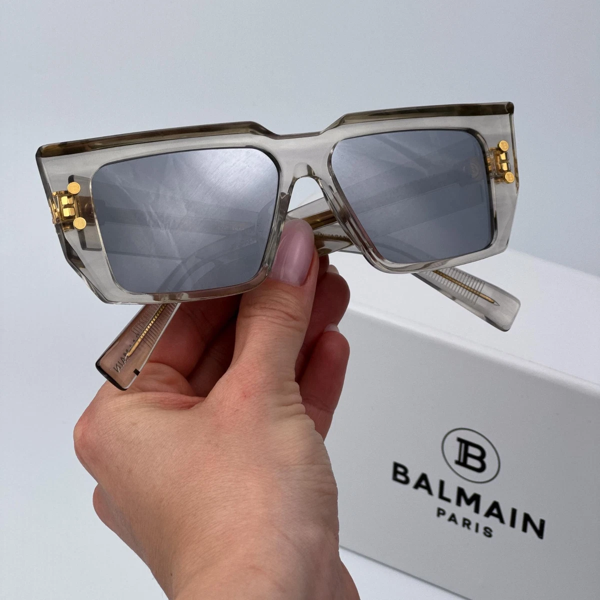 Balmain Women Sunglasses Titanium Crystal Grey Gold Cat Eye  display picture 1