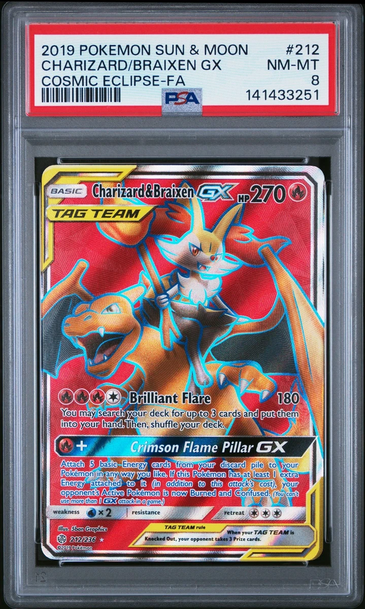 PSA 8 Charizard Braixen Gx Full Art #212 2019 Pokemon Cosmic