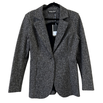 Chiara Boni Lua Blazer Jacket Size 12 Black Houndstooth Notched Collar