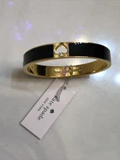 Kate Spade Hole Punch Spade Gold Tone & Black Enamel Bangle NWT