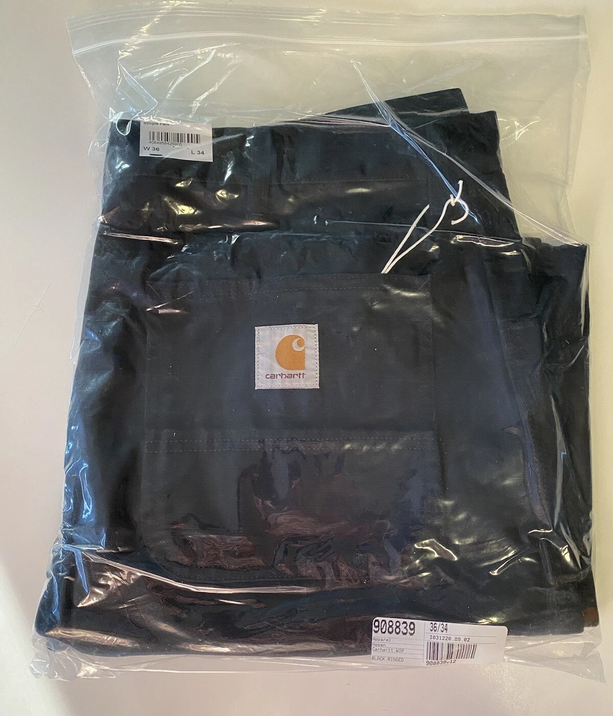 Pantalon simple noir Carhartt WIP 36x34 toile Dearborn coton bio neuf avec étiquette