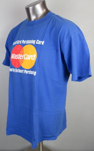 Camiseta Oneita Power T Vintage Mastercard Logo Puntada Única Talla XL Algodón Azul - Imagen 2 de 9
