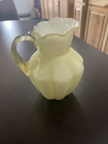Antique FENTON PITCHER Hand Blown Applied Handled Creamer Pitcher Fern Design - Picture 3 of 6