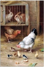 Farmyard Hens Chickens Accent Tile Mural Kitchen Wall Backsplash Marble Ceramic