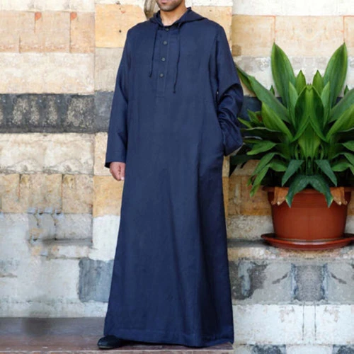 Arabisches lockeres Kleid Herren Langarm Thobe Kaftan Kapuze Robe Muslim Saudi Islamisch - Bild 10 von 22