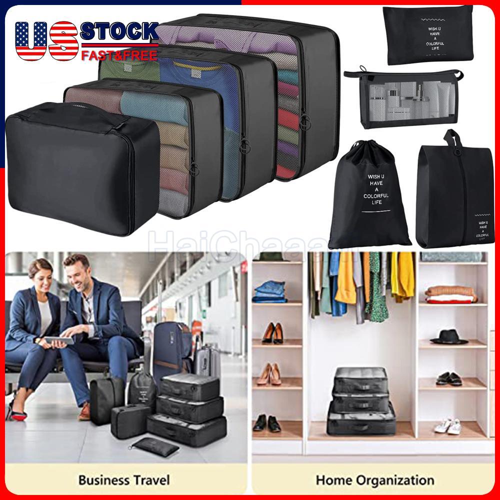 Packing Cubes SET OF 8 Luggage Storage Organiser Compression Travel Suitcase Bag-image