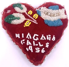 Vintage 1956 Iroquois Whimsy Pincushion Souvenir of Niagara Falls Heart Bird