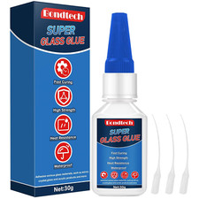 Glass Glue Clear Repair Heavy Duty 30 G, Super Glue for Glass with Anti-Clog Cap